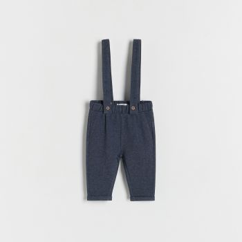 Reserved - Pantaloni din jerseu, cu bretele - Albastru ieftin