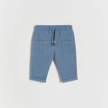 Reserved - Pantaloni din jerseu, cu buzunare - Albastru ieftin