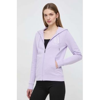 Armani Exchange hanorac de bumbac femei, culoarea violet, cu glugă, neted