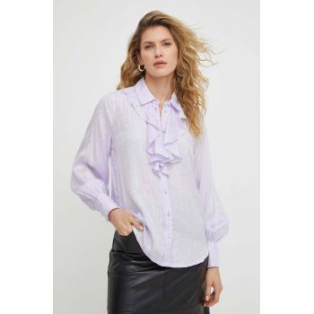 Bruuns Bazaar camasa femei, culoarea violet, cu guler clasic, regular ieftina