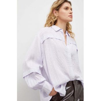 Bruuns Bazaar camasa femei, culoarea violet, cu guler clasic, relaxed de firma originala