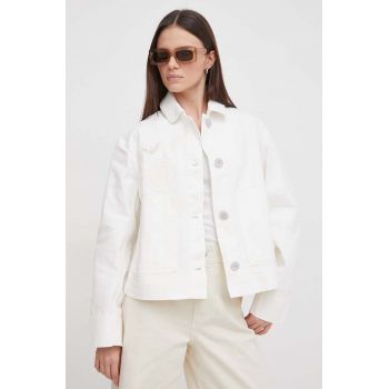 Emporio Armani geaca jeans femei, culoarea alb, de tranzitie de firma originala