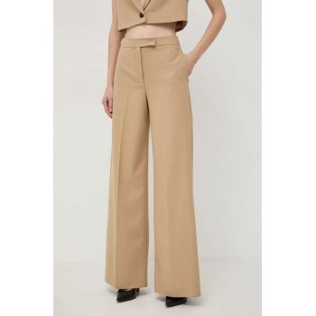 MAX&Co. pantaloni femei, culoarea bej, drept, high waist
