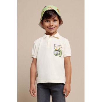 Mayoral tricou polo copii culoarea bej, cu imprimeu
