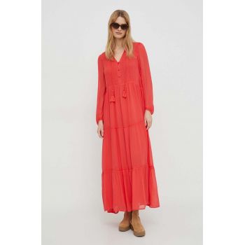 Pepe Jeans rochie culoarea rosu, maxi, evazati ieftina