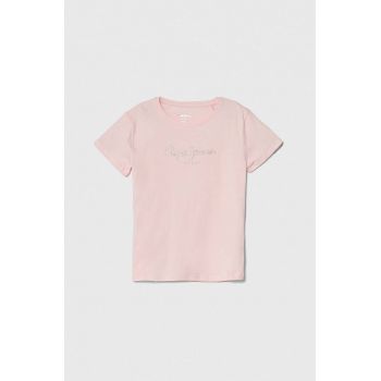 Pepe Jeans tricou de bumbac pentru copii NINA culoarea roz