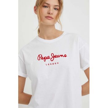 Pepe Jeans tricou din bumbac femei, culoarea alb