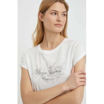 Pepe Jeans tricou din bumbac HELEN femei, culoarea alb ieftin