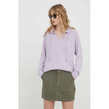 Roxy bluză Destination Surf femei, culoarea violet, cu glugă, melanj ERJKT04105 ieftin