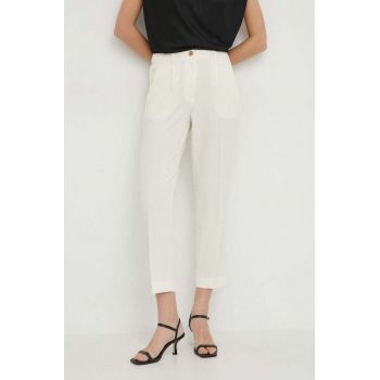 Sisley pantaloni femei, culoarea bej, drept, high waist