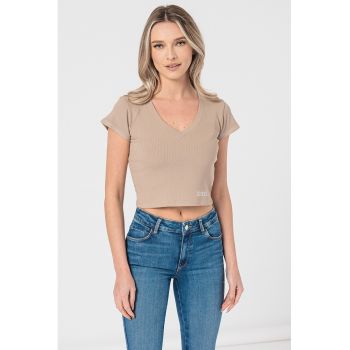 Tricou crop cu decolteu in V