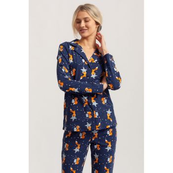 Pijama lunga cu imprimeu grafic Larisa de firma originale
