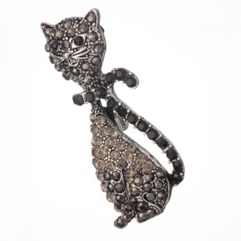 Brosa metalica argintie pisica cu pietricele argintii si negre la reducere