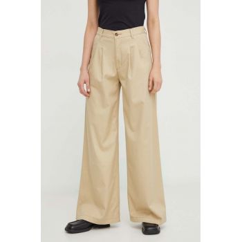 Levi's pantaloni PLEATED WIDELEG femei, culoarea bej, lat, high waist