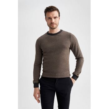 Pulover slim fit cu detalii contrastante - Kaki - Gri antracit -