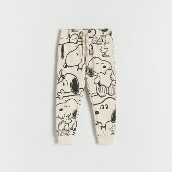 Reserved - Pantaloni jogger groși Snoopy - Ivory