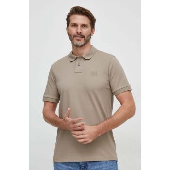 Boss Orange tricou polo barbati, culoarea maro, neted