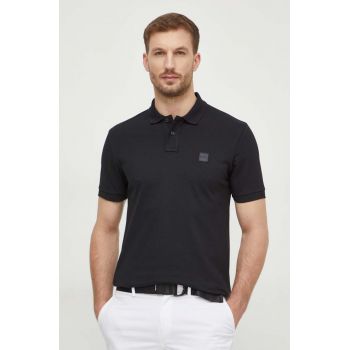 Boss Orange tricou polo barbati, culoarea negru, neted