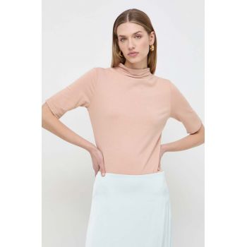 BOSS tricou femei, culoarea bej, cu turtleneck