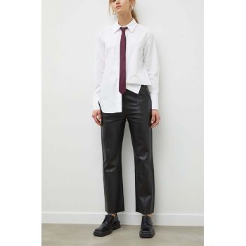 Day Birger et Mikkelsen pantaloni de piele femei, culoarea negru, drept, high waist