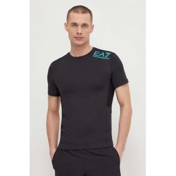 EA7 Emporio Armani tricou Training barbati, culoarea negru, cu imprimeu de firma original