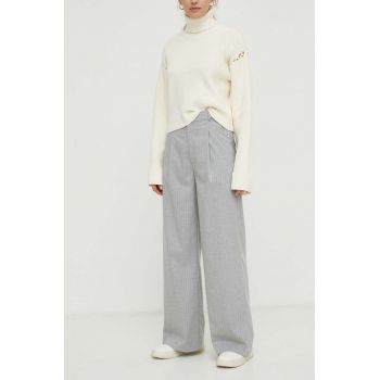 Gestuz pantaloni femei, culoarea gri, lat, high waist 10908679