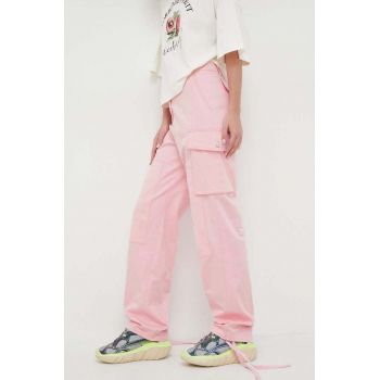 Moschino Jeans pantaloni femei, culoarea roz, drept, high waist