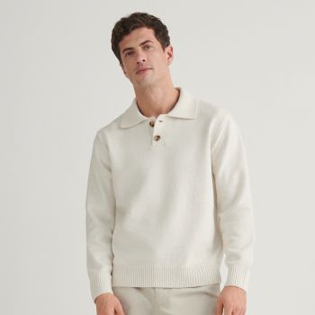 Reserved - Pulover cu guler polo - Ivory