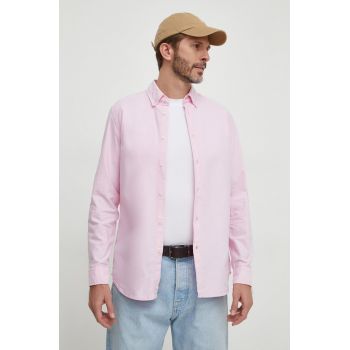United Colors of Benetton camasa din bumbac barbati, culoarea roz, cu guler button-down, regular ieftina
