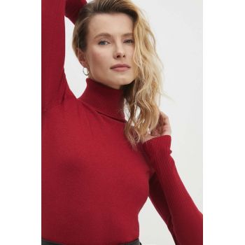 Answear Lab pulover femei, culoarea bordo, light, cu guler ieftin