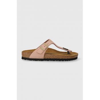 Birkenstock slapi din piele intoarsa Gizeh femei, culoarea roz, cu toc plat, 1026563