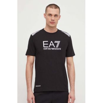 EA7 Emporio Armani tricou barbati, culoarea negru, cu imprimeu de firma original