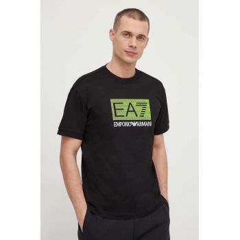 EA7 Emporio Armani tricou din bumbac barbati, culoarea negru, cu imprimeu de firma original