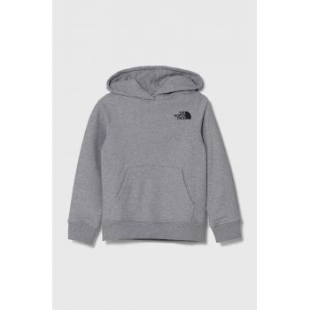 The North Face bluza copii NEW GRAPHIC HOODIE culoarea gri, cu glugă, cu imprimeu