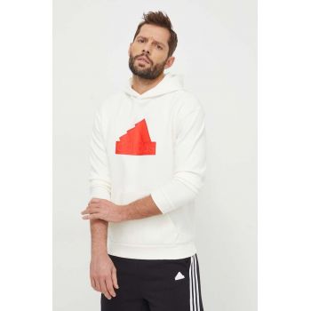 adidas bluză bărbați, culoarea bej, cu glugă, cu imprimeu IR9184