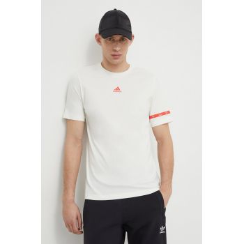 adidas tricou din bumbac bărbați, culoarea bej, uni IS2870 ieftin