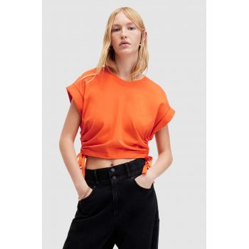 AllSaints bluza din bumbac MIRA culoarea portocaliu, neted de firma originala
