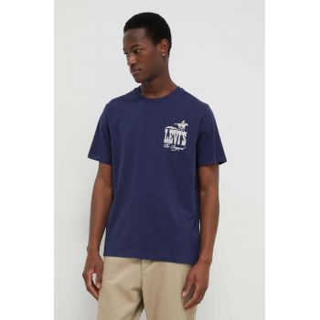 Levi's tricou din bumbac barbati, culoarea albastru marin, cu imprimeu de firma original