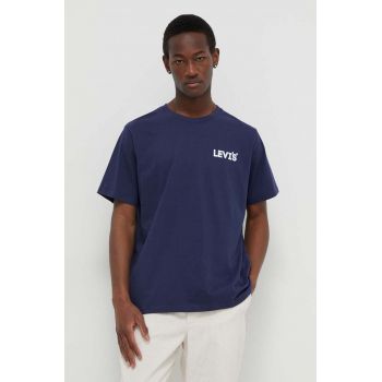 Levi's tricou din bumbac barbati, culoarea albastru marin, cu imprimeu de firma original