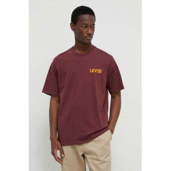 Levi's tricou din bumbac barbati, culoarea bordo, cu imprimeu ieftin