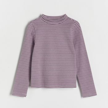 Reserved - Tricou în dungi, cu mânecă lungă - Roz
