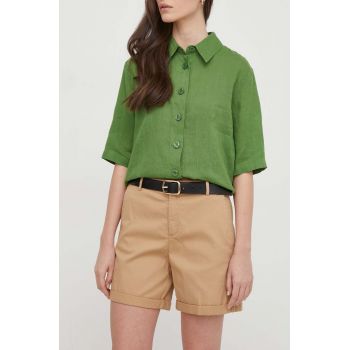 United Colors of Benetton pantaloni scurti femei, culoarea bej, neted, high waist