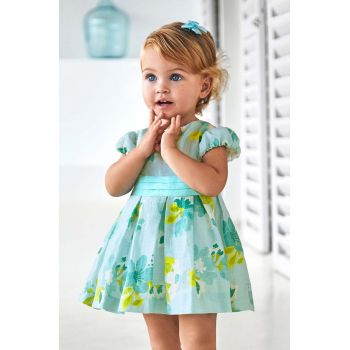 Mayoral rochie de in pentru bebeluși culoarea turcoaz, mini, evazati ieftina