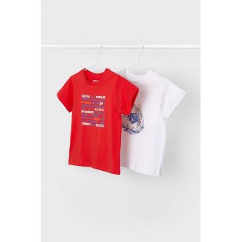 Mayoral tricou de bumbac pentru copii 2-pack culoarea rosu, cu imprimeu