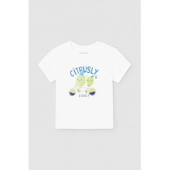 Mayoral tricou din bumbac pentru bebelusi culoarea alb, cu imprimeu
