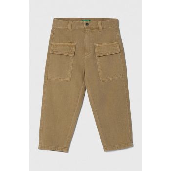 United Colors of Benetton pantaloni de bumbac pentru copii culoarea bej, neted