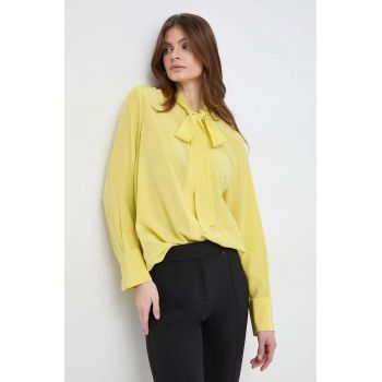BOSS cămașă de mătase culoarea galben, cu un decolteu legat, regular 50505934