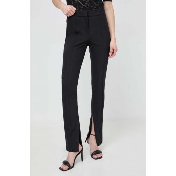 BOSS pantaloni femei, culoarea negru, mulata, high waist