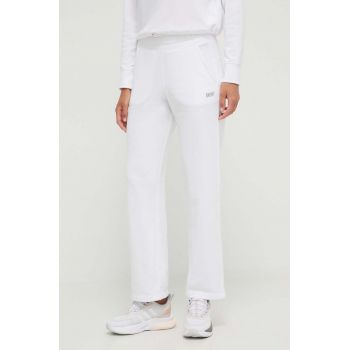 Dkny pantaloni de trening culoarea alb, neted de firma original