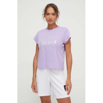 Dkny tricou din bumbac femei, culoarea violet ieftin